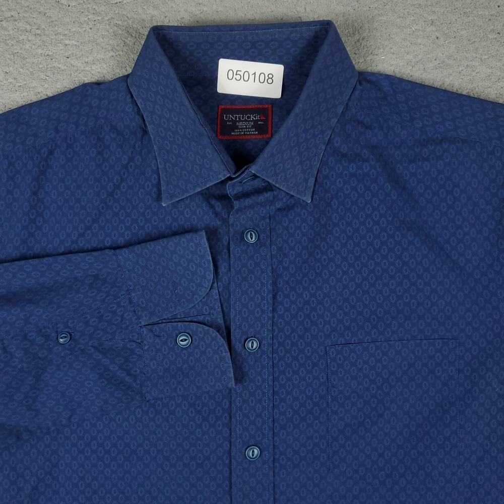 UNTUCKit Shirt Mens Size Medium Blue Geometric Slim Fit Button Up Long Sleeve